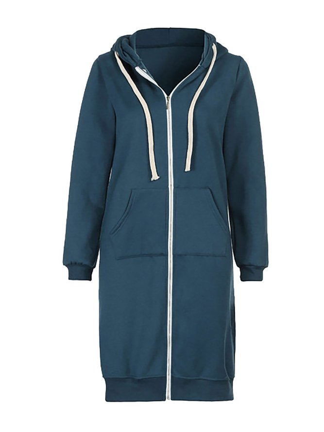 Women Plain Casual Zip up Sweatshirt Jacket Plus Size Hoodie with Pockets